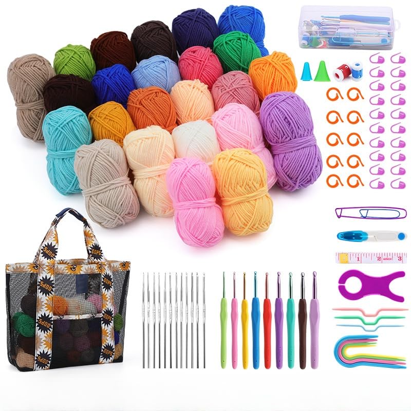 KIZAMI 1set Kit Iniziale per Uncinetto Rosso (14-30 cm), Accessori Completi, Design ergonomico, Ganci con Impugnatura Morbida, Ideale per Principianti e Bambini