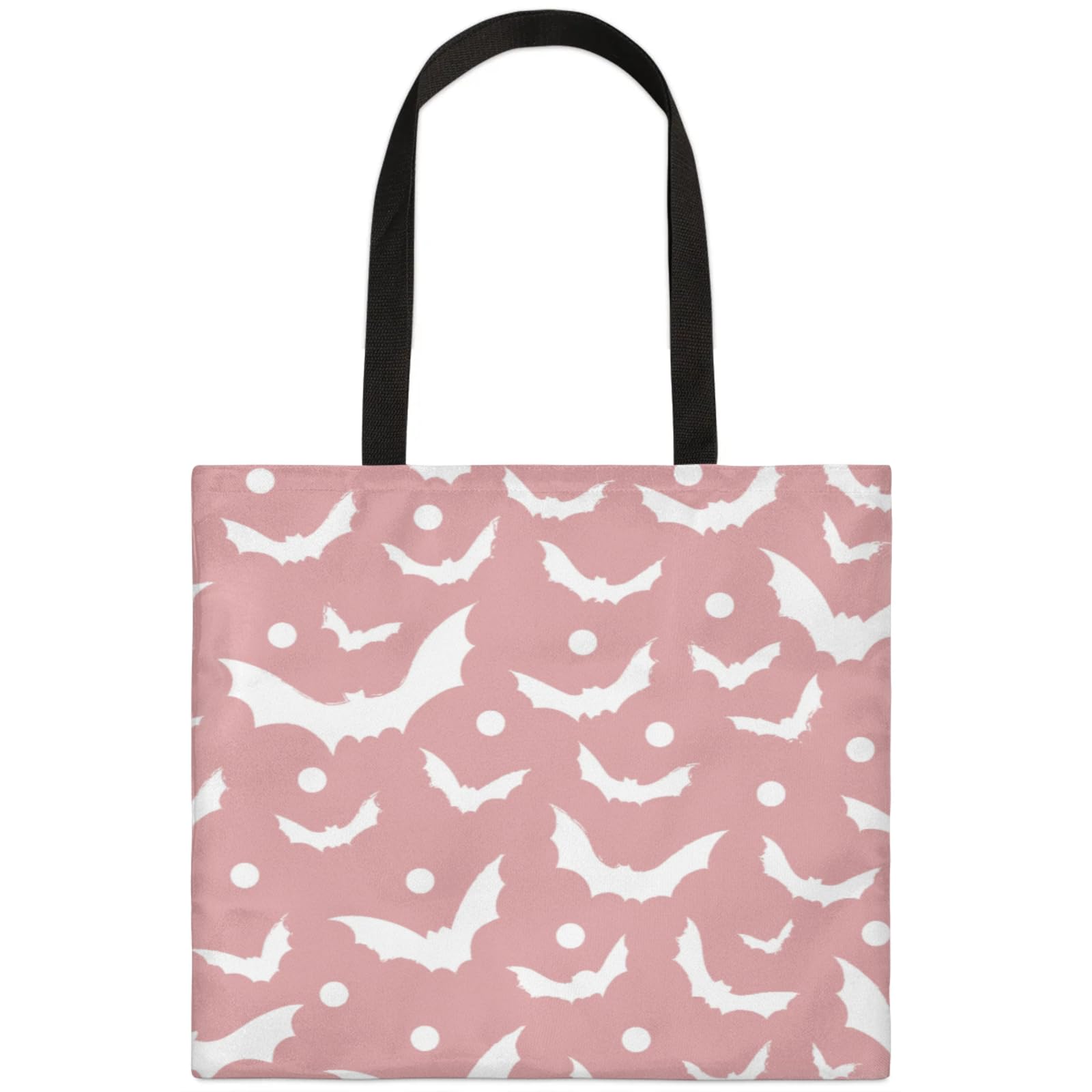 Mularoka Polka Dot Bat Hand Painted White Square Canvas Tote Bag Top Handle Purses Stylish Women Canvas Shoulder Tote Bags Reusable Handbags for Work Travel Picnic Beach Shopping Gym Hiking