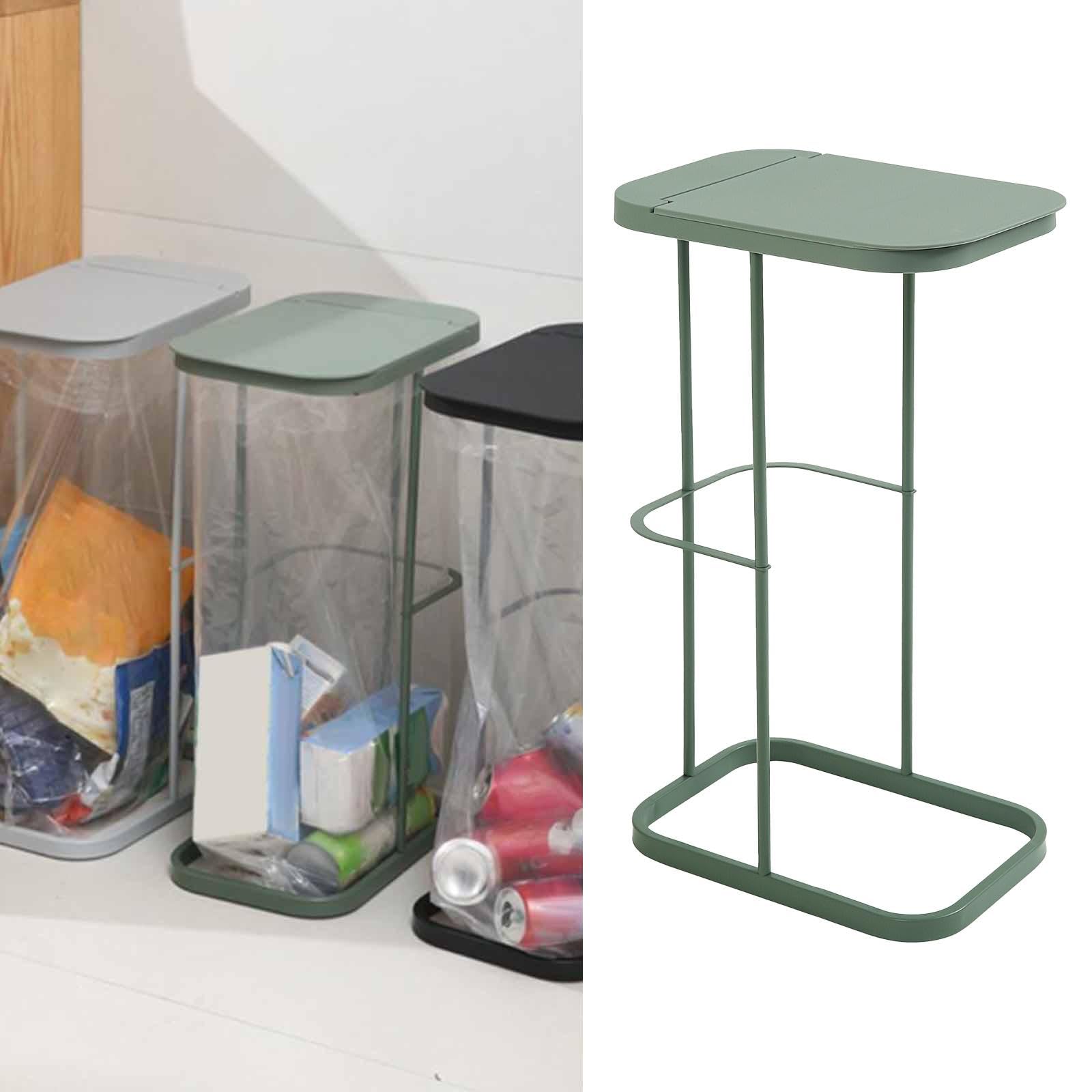 Porta Sacchetti Spazzatura Supporto Sacco Rifiuti Organizzatore Pattumiera Pieghevole con Telaio in Ferro Rinforzato E Coperchio Pratico Adatto a Casa, Verde