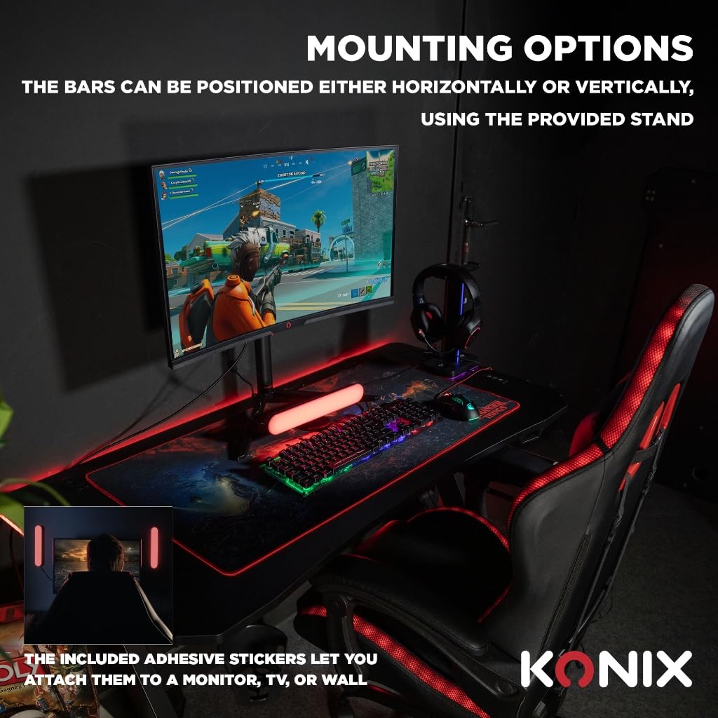 Konix Drakkar Barre di illuminazione gaming LED Flame - Illuminazione RGBIC - Sincronizzazione musicale - Integrazione domotica Tuya - Altezza 30 cm