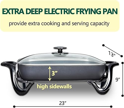 Sartén eléctrica antiadherente extra grande con tapa, sartén profunda de 16 pulgadas, 10 cuartos de galón, sirve para 6-8 personas, para asar,