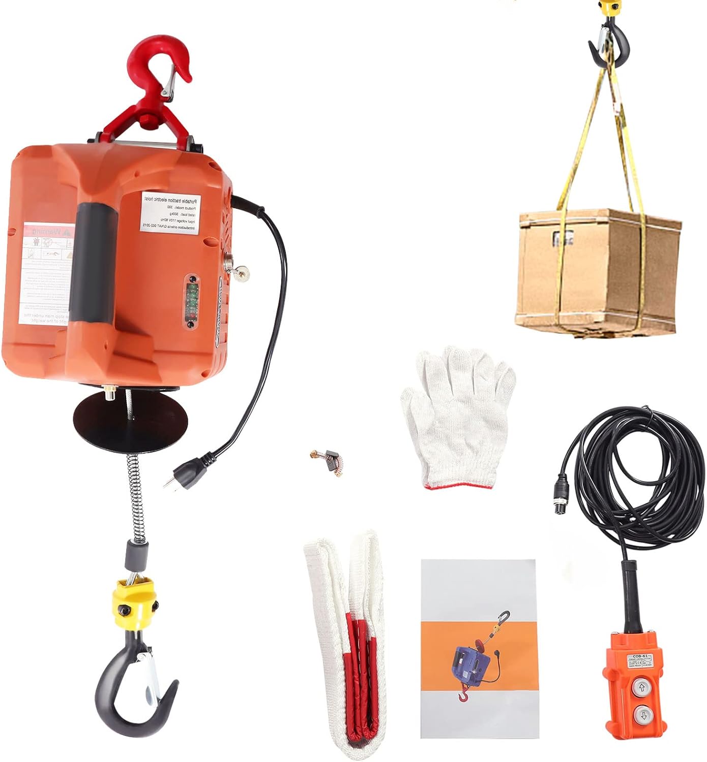 1100Lbs Electric Hoist 110V Electric Winch, Crane Lift Ceiling Pulley Winch with Wire Remote Control, Zinc-Plated Steel Wire Hoist for Factories, Warehouses, Construction, Building
