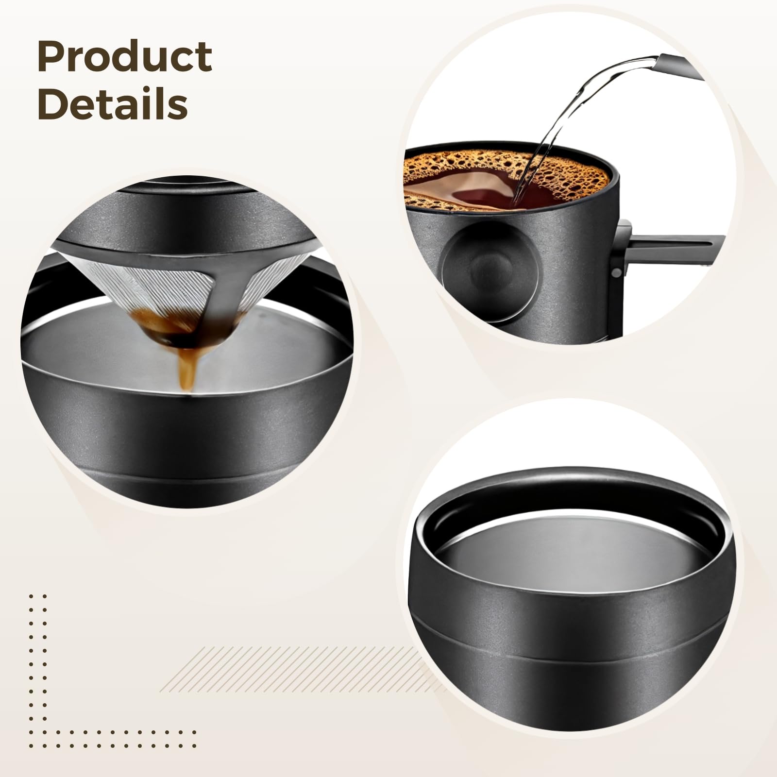 Bosreroy Stainless Steel Pour Over Coffee Maker for Travel, Office, and Home, Set Includes Spoon and Filter