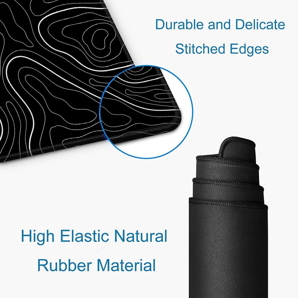 Large Mouse Pad, Extended XL Gaming Mousepad, Non-Slip Rubber Base Keyboard Mouse Mat Desk Pad for Work, Game, Office, Home, 31.5 x 11.8 in, Black Minimalist Topographic Map PL230707021 - Image 5