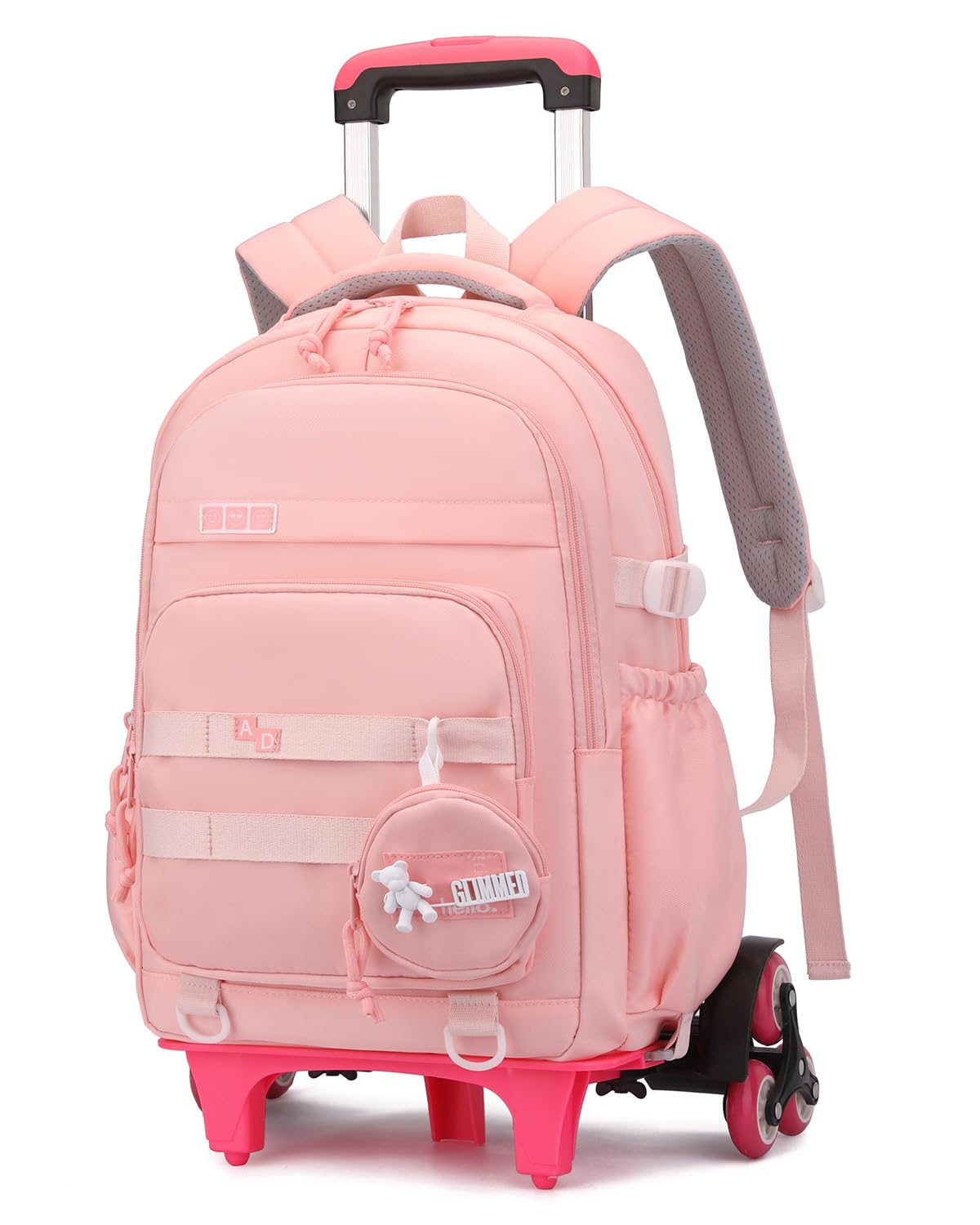 Amythe Zaino Trolley per Ragazza 9-16 Anni, Zaino Bambina Scuola Elementare con Carrello Rimovibile 6 Ruote, 21L Zaini Elementari con Rotelle per Bambine, Rosa