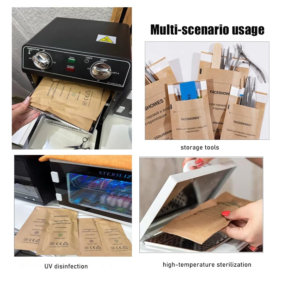 200PCS 5.1"x7.9" Dry Heat Sterilization Pouches Disposable Self-Sealing Cleaning Pouches,Dry Heat Autoclave Kraft Paper Cleaning Bags for Dentist Tools and Nail Art Supplies (5.1"x7.9")