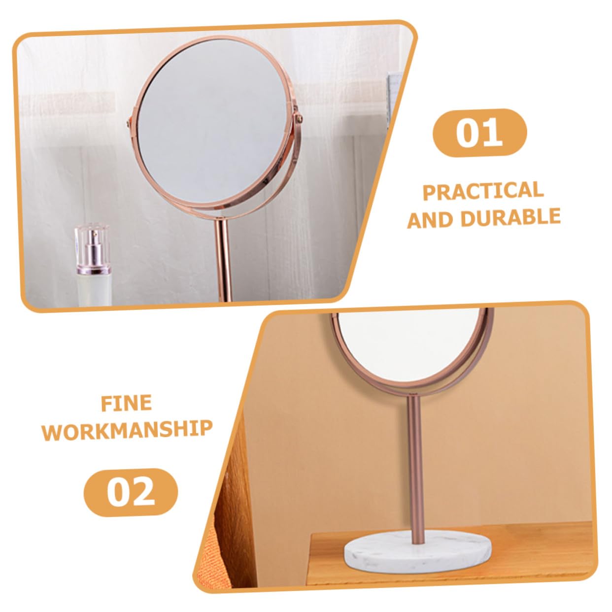 TOPPERFUN Specchio da Trucco Ingrandimento 2x e Rotazione Libera in Marmo e Metallo per Toeletta e Tavoli da Vanity Design Elegante e Funzionale