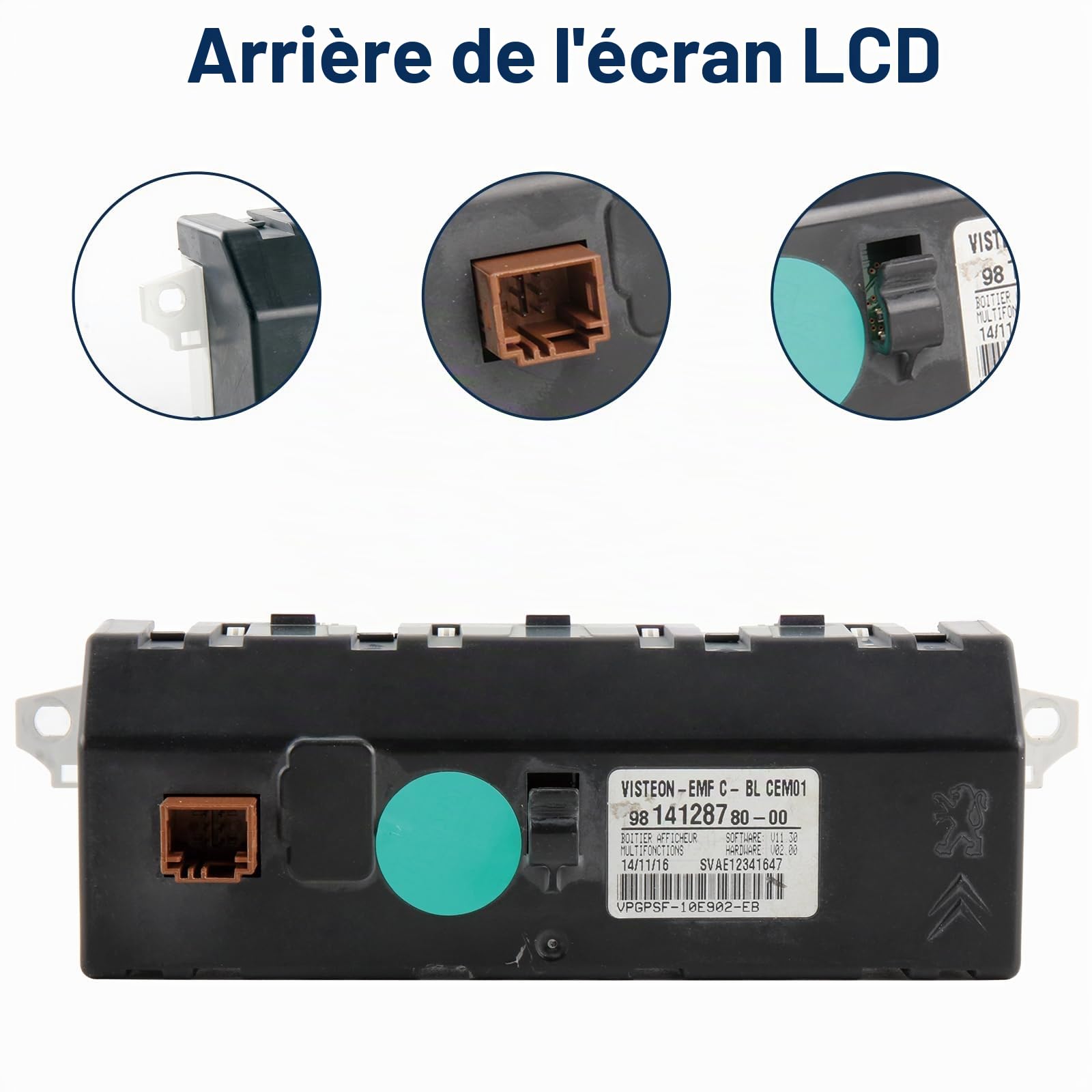 Écran LCD pour Peugeot 301 307 OEM9804494380 Display, avec Cadre