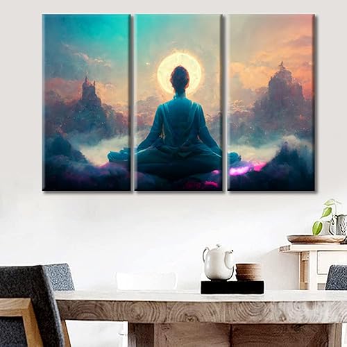 Vista 346 de TUMOVO Wall Art for Living Room Buddha Sculpture Flower Paintings Canvas Wall Art 3 Panel Wall Art Canvas Artwork Wall Decor Large Wall Decor Canvas