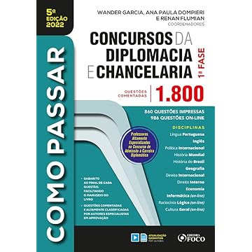 Capa do livro COMO PASSAR EM CONCURSOS DA DIPLOMACIA E CHANCELARIA - 1.800 QUESTÕES COMENTADAS - 5ª ED - 2022