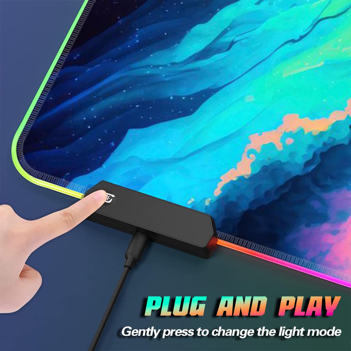 Grand Tapis Souris Jeu à LED RGB 14 Modes Lumineux Antidérapant - Tapis Clavier et Souris Étendu pour PC, Ordinateur Portable, Bureau XXL 15,7 x 35,4 Pouces