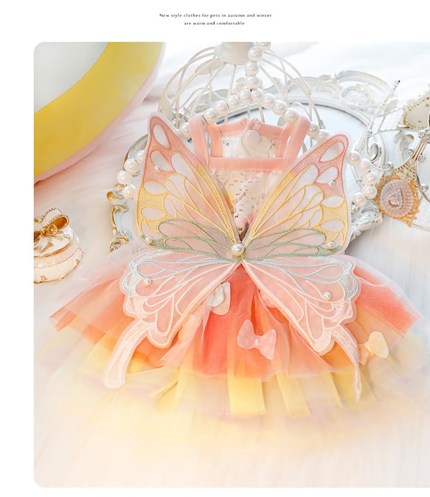 MaruPet Fashion Sweet Puppy Dog Blingbling Princess Skirt Pet Dog Lace Cake Camisole Tutu Dress C-butterfly S