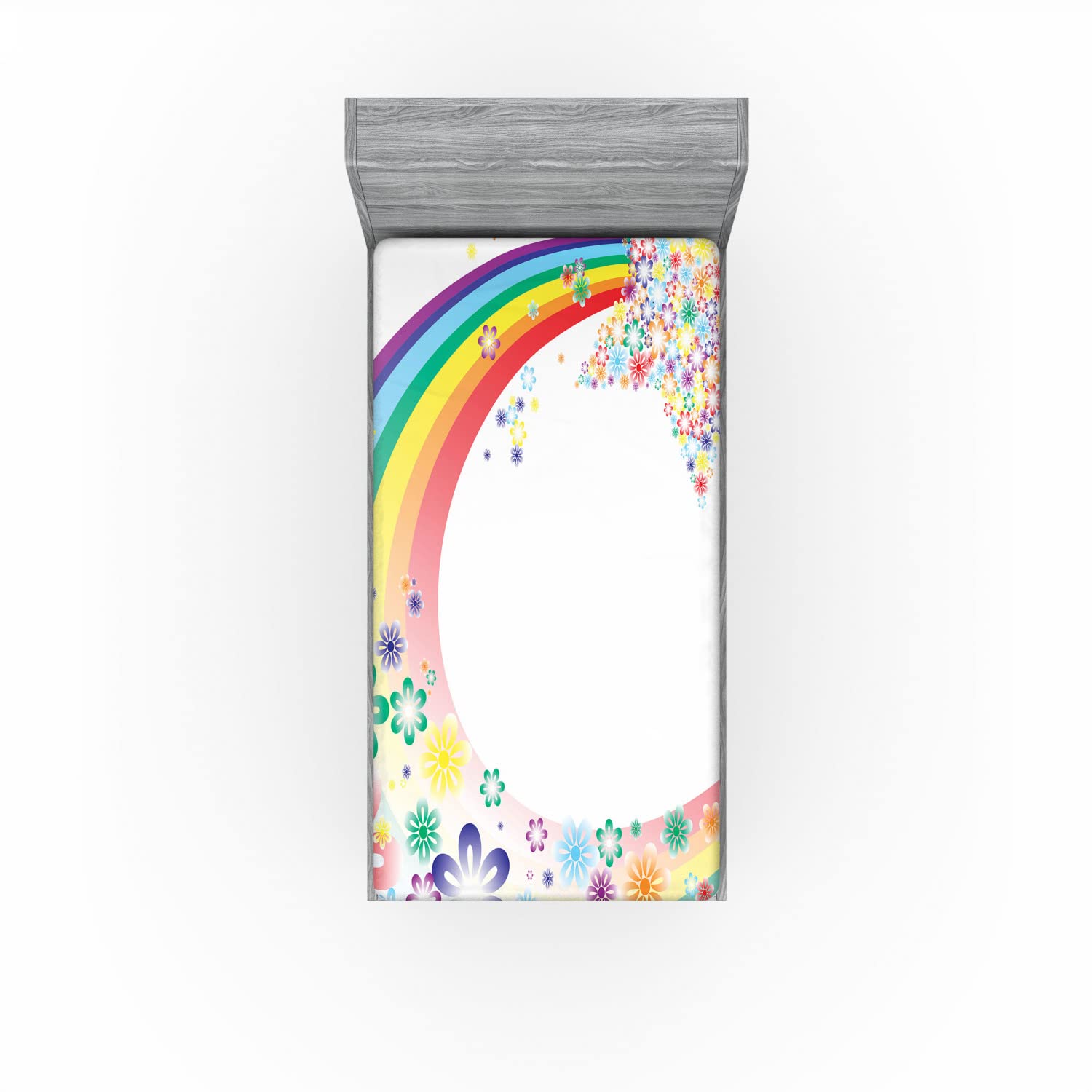 Ambesonne Abstract 2 Pack Fitted Sheet, Nature Spring Floral, Bed Cover All-Round Elastic Deep Pockets 2 Pieces, Package Contains 2 Twin XL Size Fitted Sheets, Rainbow Colors