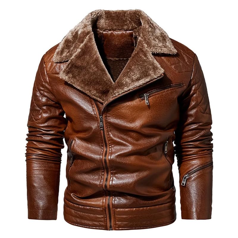 ENSURED FASHION Mens Sheepskin Leather Biker Bomber Jacket for Men - Faux Fur Shearling Stylish Windproof Motorcycle Rider