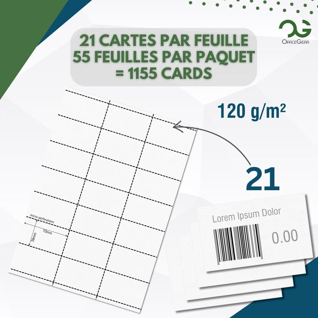 OfficeGear Étiquettes de Prix 38 x 70 mm – 1 155 Étiquettes Imprimables