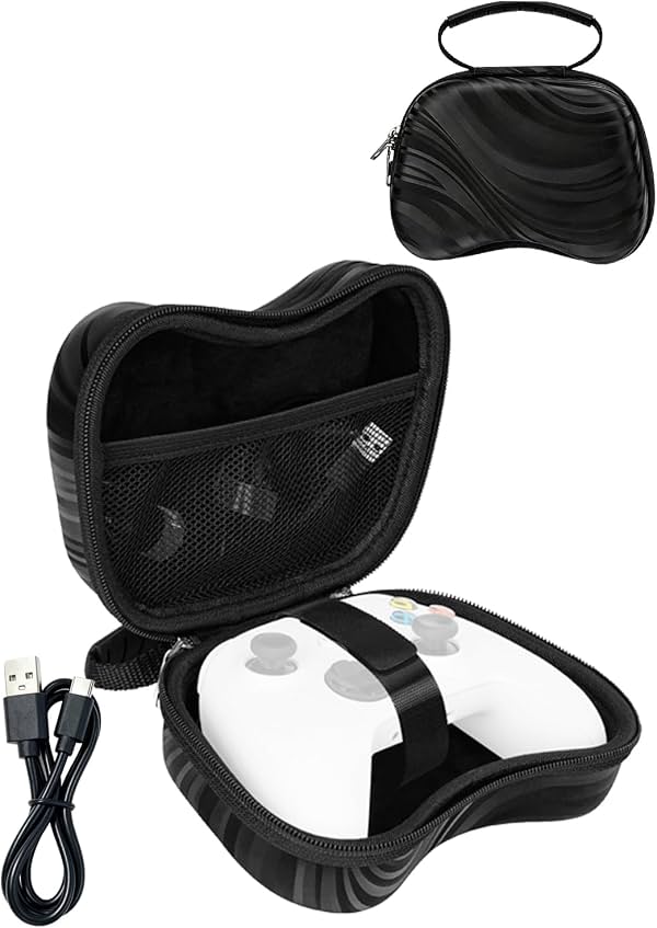 Funda para FLYDIGI Vader 5 Pro, PU, degradado mate negro, con cable de carga | Protección EVA, bolsillo de malla tipo panal, asa ancha, forro suave, estuche portátil de viaje