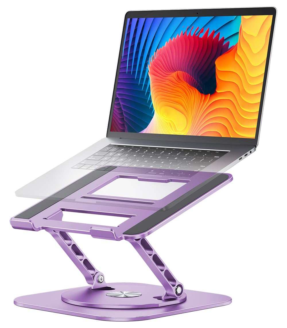 AOEVI Supporto regolabile per laptop con base rotante a 360, Riser pieghevole per computer portatile per scrivania compatibile con MacBook Pro/Air Notebook fino a 16 pollici, viola