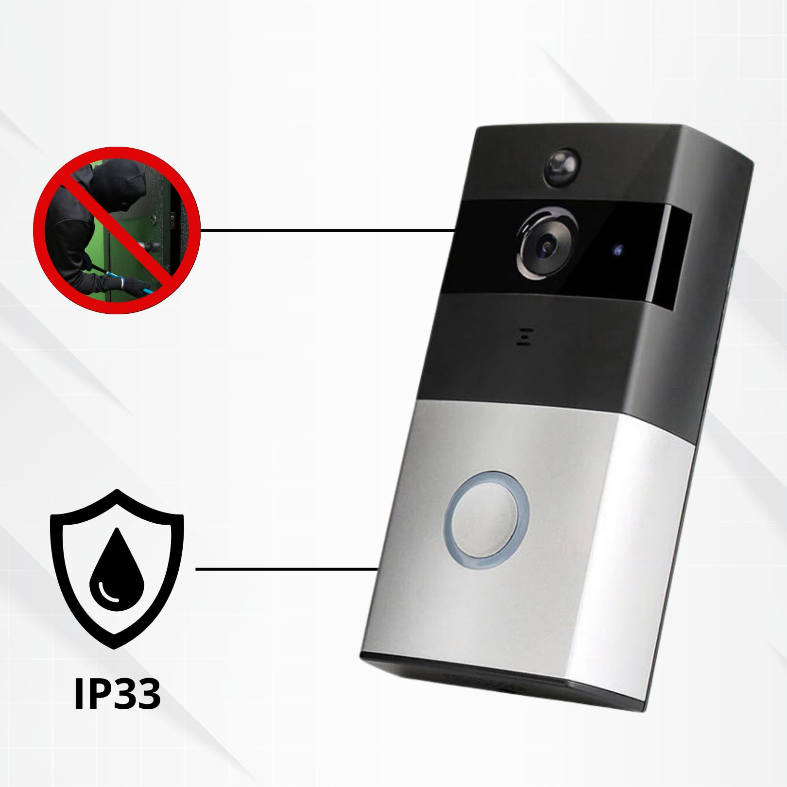 Home>it® Video Timbre con WiFi y App - Cámara HD 720p, Visión Nocturna, Audio Bidireccional, Detección de Movimiento, Vista en Vivo, Protección Antirrobo - Plata