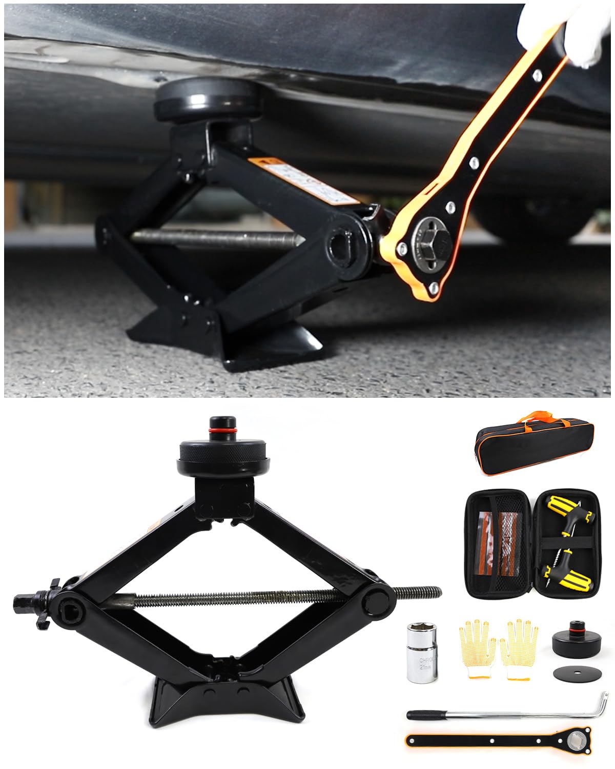 Gato hidráulico de tijera de 2,5 toneladas de capacidad, compatible con Tesla Model Y/3/S/X, kit de coche con manivela, carretilla elevadora/llave, kit de reparación de neumáticos de emergencia