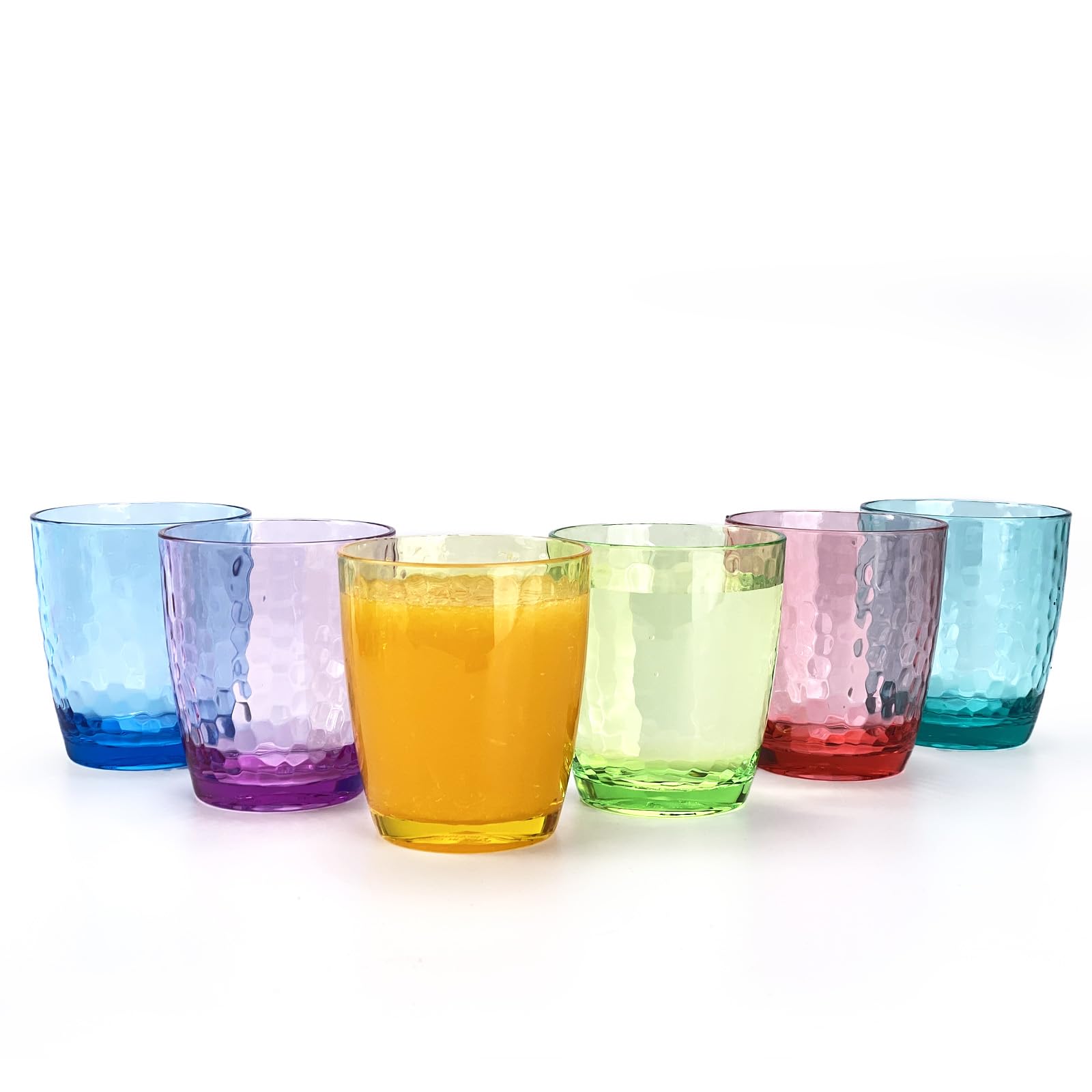 Hammered Style - Vasos de plástico acrílicos de 430 ml, juego de 6 unidades, multicolor, sin BPA, apto para lavavajillas