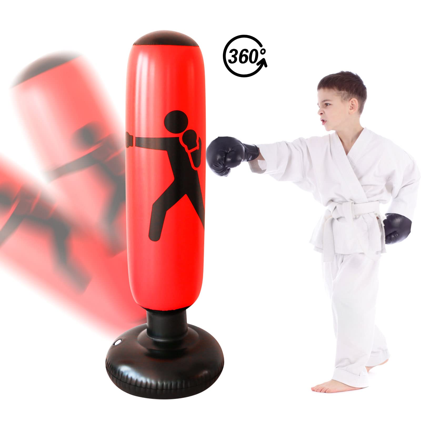 Qoosea Sacco Da Boxe Gonfiabile Per Bambini 6-12 Anni | Set Completo Con Guanti E Base Stabile | Regalo Per Taekwondo, Karate, MMA