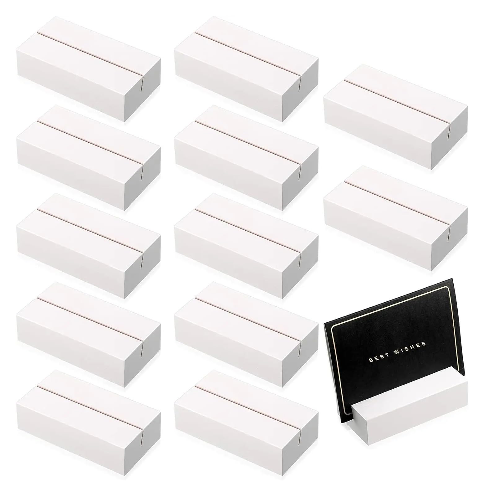 Lot de 12 porte-cartes en bois pour numéro de table, porte-nom, décoration de fête de mariage, événements, (couleur blanche)