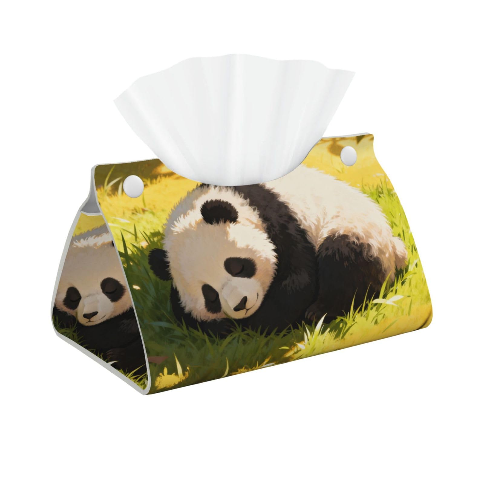 Panda Sleep Ball Long Leather Tissue Box Cover-Waterproof PU Leather Tissue Holder for Bathroom, Decorative Rectangular Tissue Case