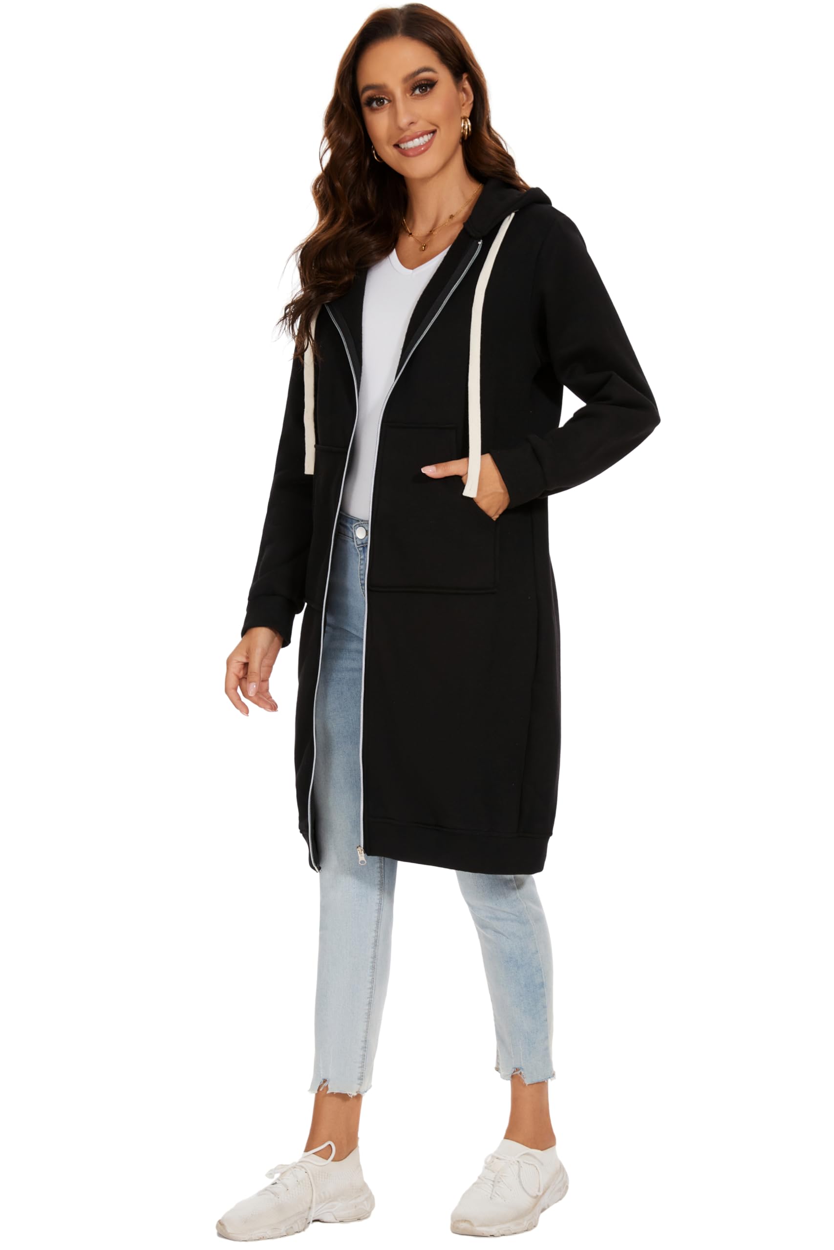 Sweat à Capuche Long Zippé pour Femme Automne et Hiver Manteaux d'automne et d'hiver à la Mode Manteaux Chauds Sweats à Capuche Longs Faites Une Promenade Relaxante