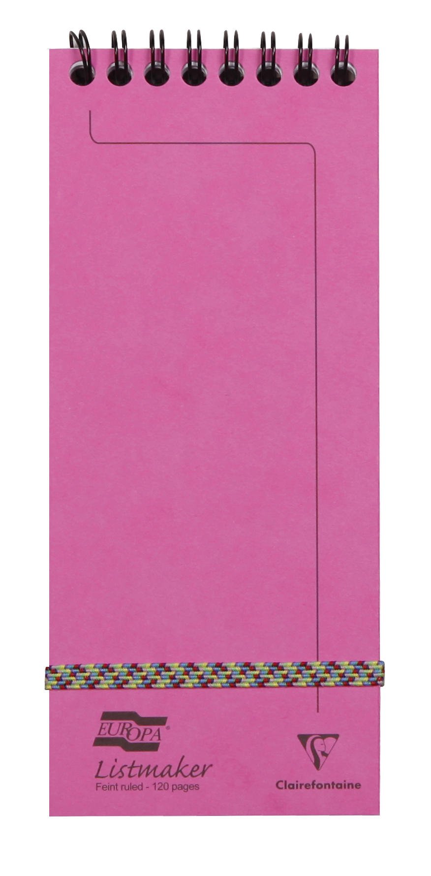 Clairefontaine Europa Notizblock – 7,6x18 Cm, 60 Blatt Liniert, Doppelspirale, Gummizug, Fuchsia
