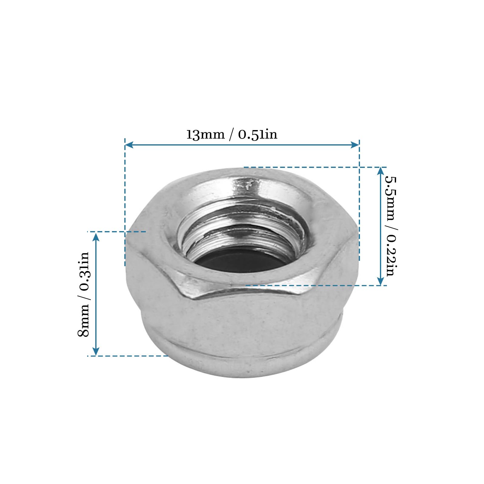 QUARKZMAN M8 x 1.25mm Hex Lock Dado x 4pz 304 Stainless Steel Left Hand Filettatura Blocco Inserito Esagonale Dado Elementi di fissaggio per Macchinari Fissaggio, [Argento Tono]