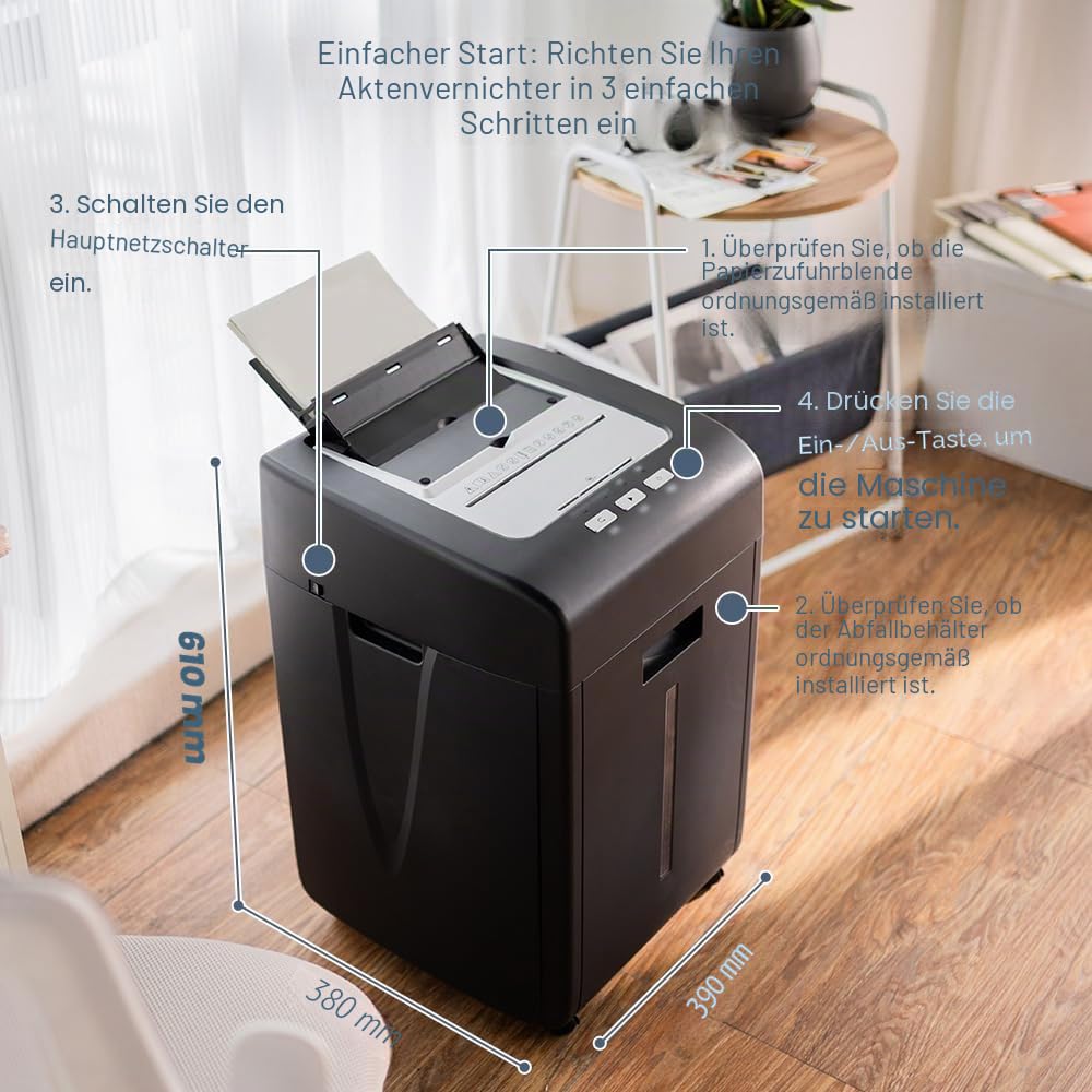 Aktenvernichter Automatischer Schredder Papier 200 Blatt | P5 Sicherheit Mikroschnitt Papierschredder Professionell für CD Kreditkarten 60 Min - Büro Haushalt Zuhause Schule Homeoffice