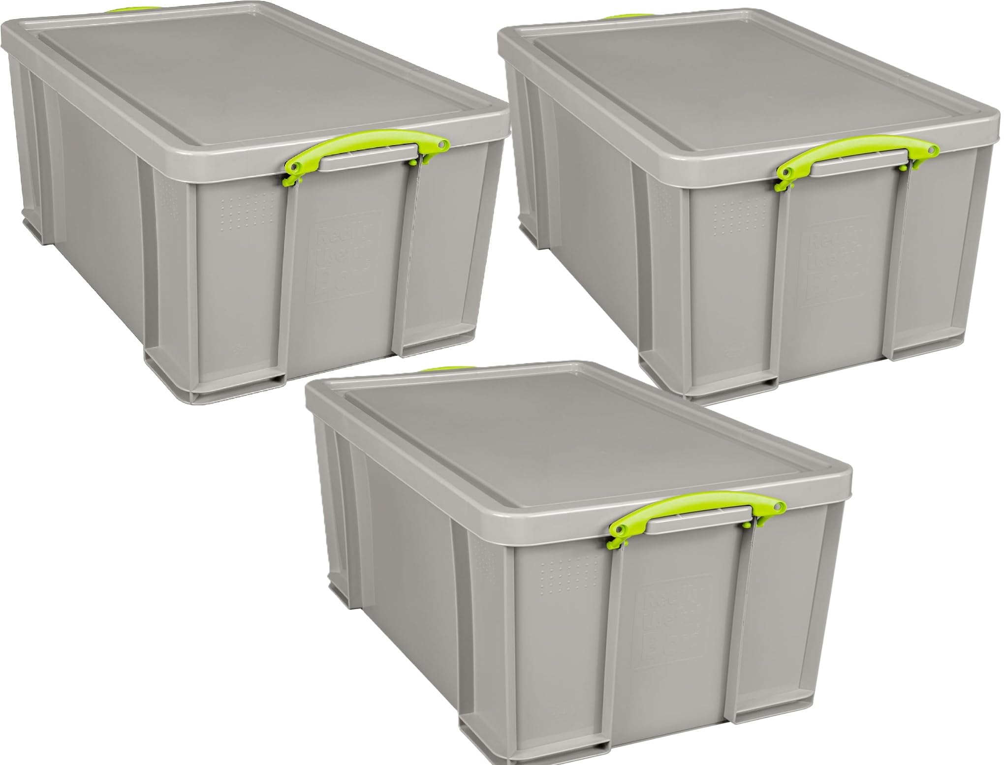 Really Useful Box Plastic Storage 84 Litre Recycled Dove Grey pack of 3