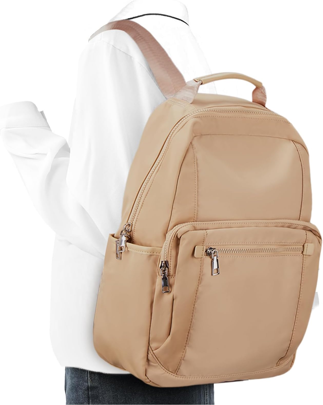 VECAVE Lightweight Casual Laptop Backpack Purse for Women,Travel Backpack with laptop compartment,Carry On Backpack for Airplanes, Aesthetic Daypack for Business Work,Khaki