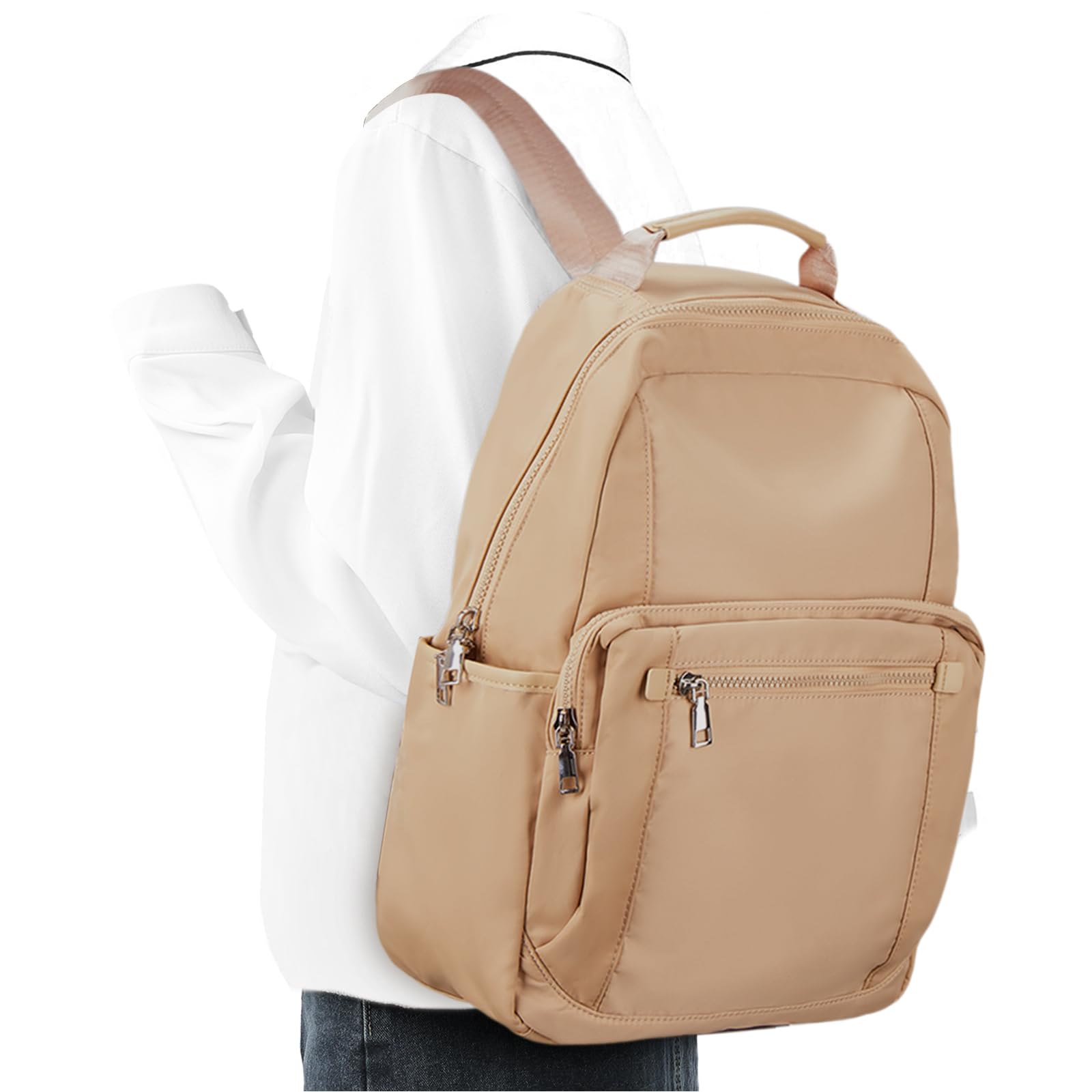 VECAVE Lightweight Casual Laptop Backpack Purse for Women,Travel Backpack with laptop compartment,Carry On Backpack for Airplanes, Aesthetic Daypack for Business Work,Khaki