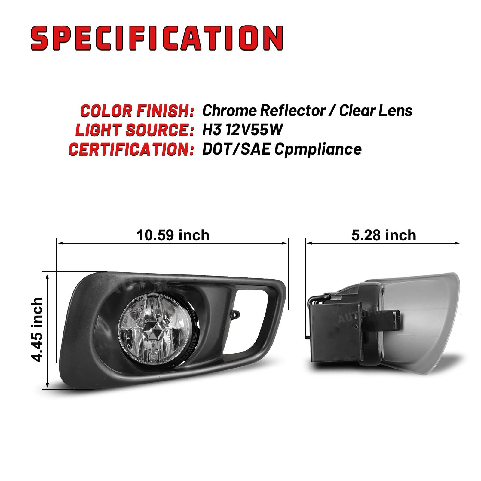 AUTOFREE Fog Lights Fit for Honda Civic 1999 2000 with H3 12V55W Bulbs OEM Fog Lamps Assembly Replacement Included Wiring Kits& Switch-1 Pair (Clear Glass Lens)