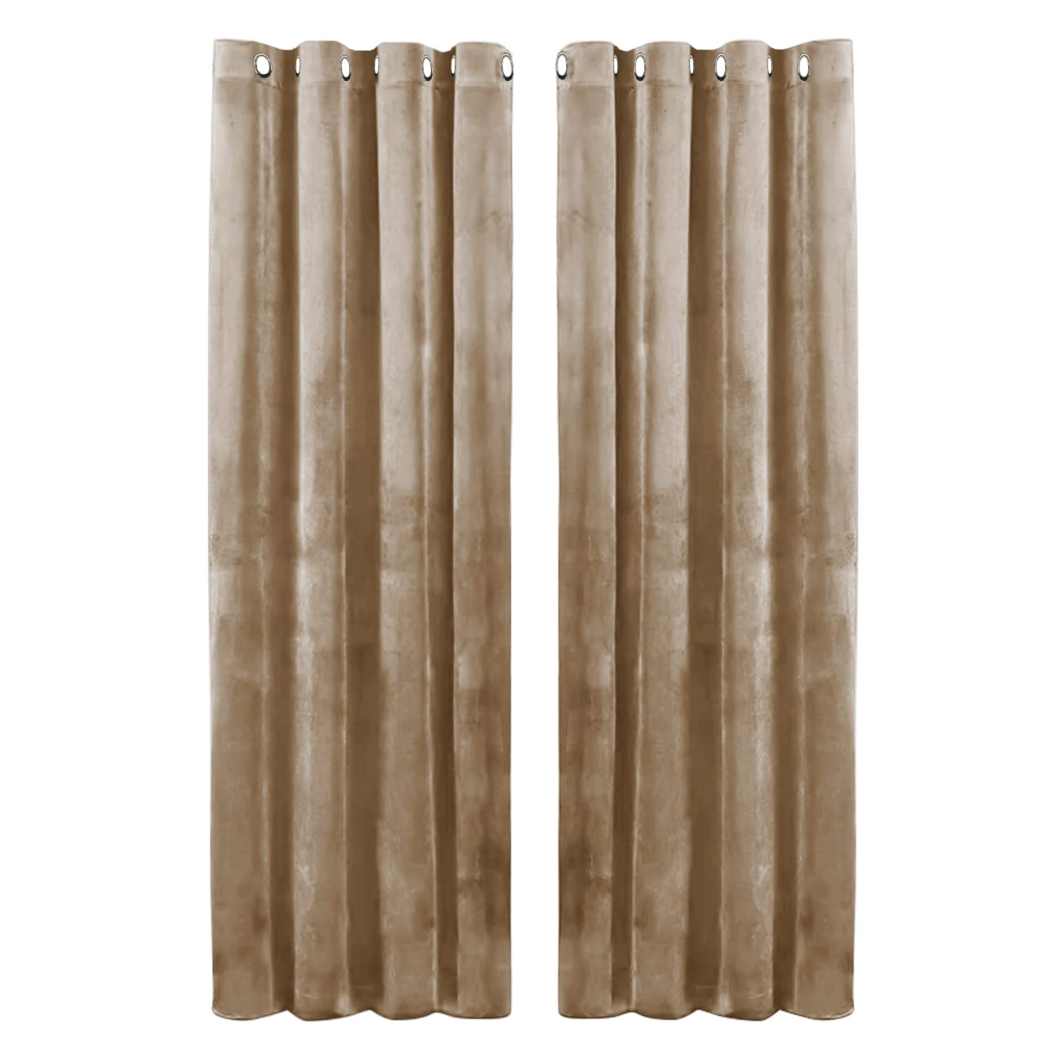 Hafaa Beige Blackout Curtains for Bedroom – 46” wide x 54” drop Readymade Crushed Velvet Curtains for Living Room – Eyelet Room Darkening Curtains with 2 Tie Backs (116cm x 137cm) — image 1