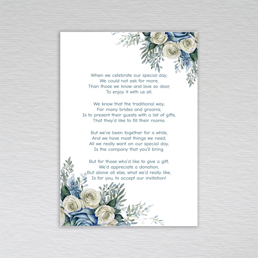 Pack of Wedding Gift Poem Money Request Cards: Dusty Blue Wedding Money Poem (Pack of 50 without Envelopes)