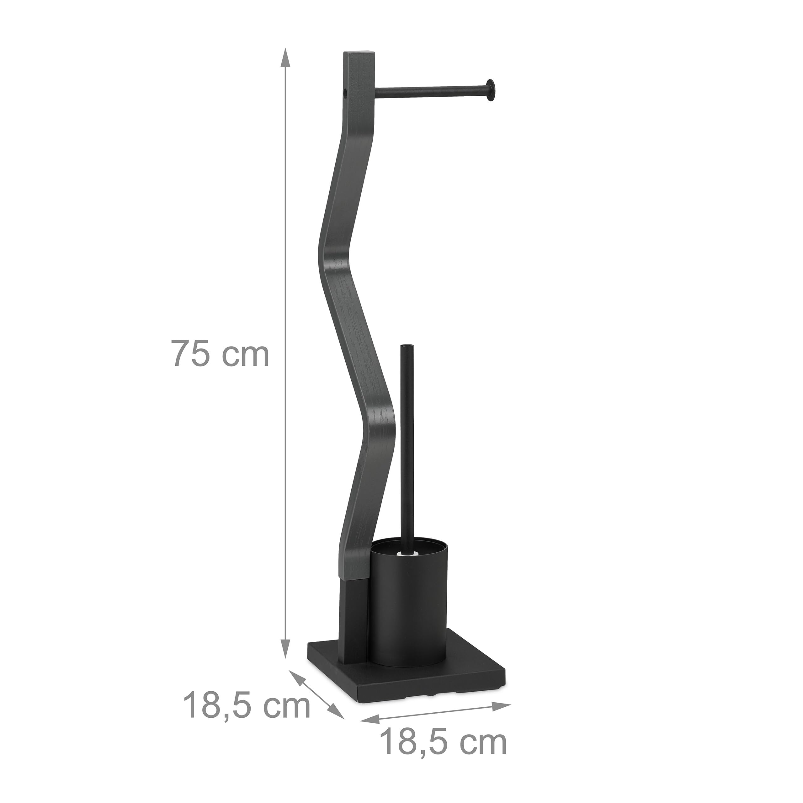 Relaxdays Serviteur WC, Non Fixe, Support pour Papier Toilette, Brosse et Porte-Brosse, 75x18,5x18,5 cm, Noir - Gris