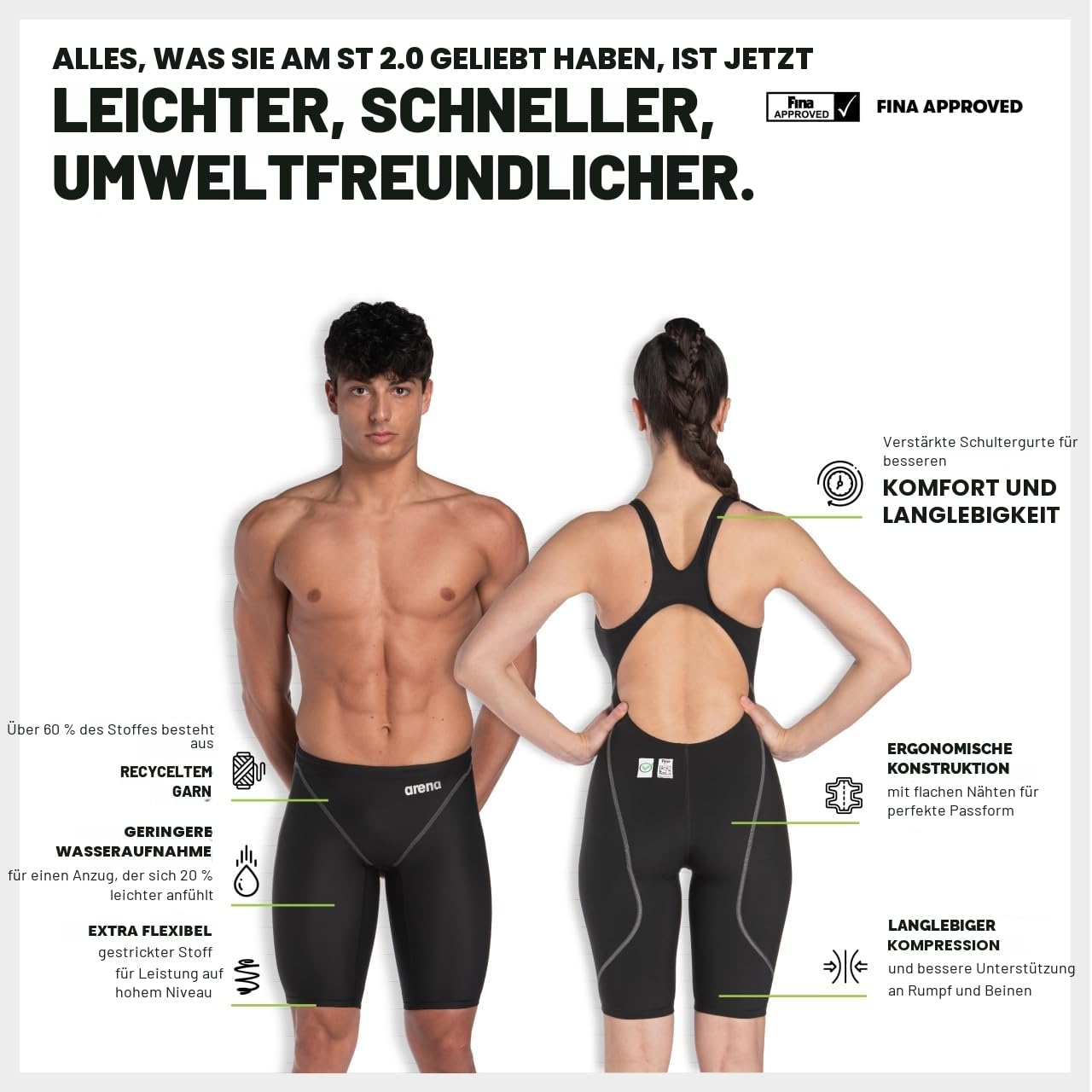 Arena Powerskin ST Next Badehose für Herren, FINA-zugelassen, recyceltes Material, gefüttert