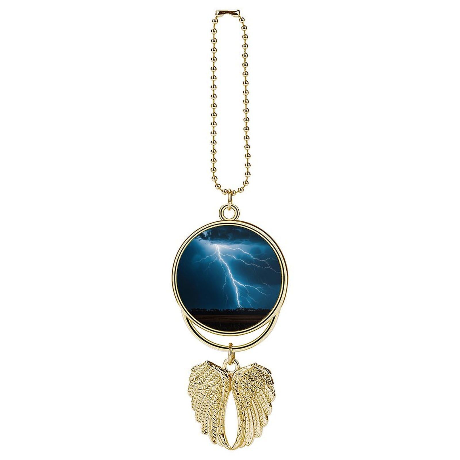 Lightning Strikes, Thunderstorms Guardian Angel Wing Car Ornament for Mirror, Zinc Alloy Hanging Charm with Spiritual Design for Protection, Rearview Mirror Accessory Decor Gift for Women Men(Golden)