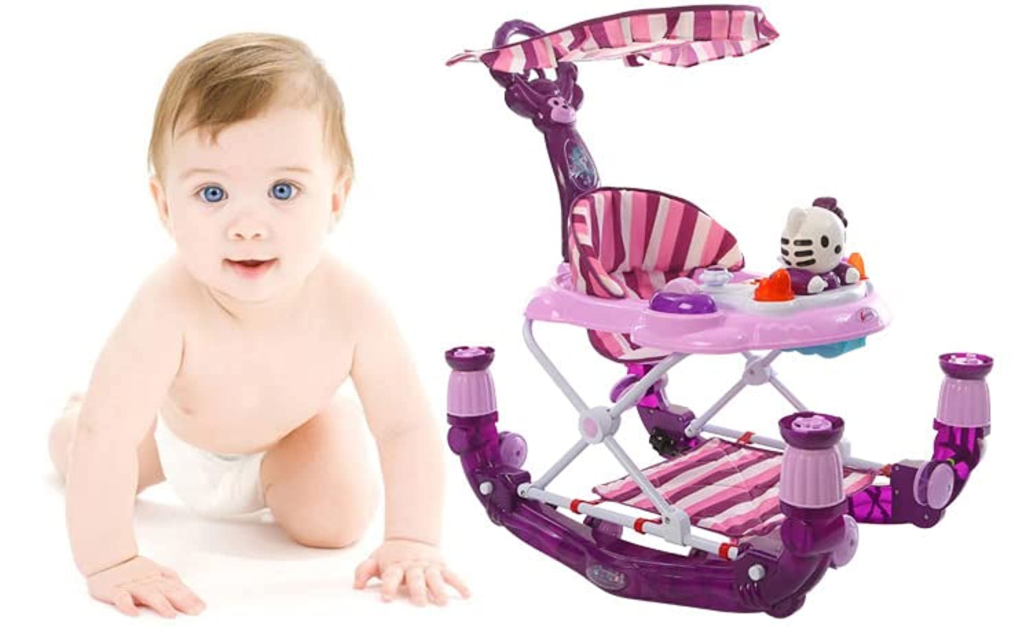 Tech Plus Baby Walker Young Child Car Rollover Multi-function Folding Rock Music Carriage with Baby Toys Walkers for Babys Baby Scooter