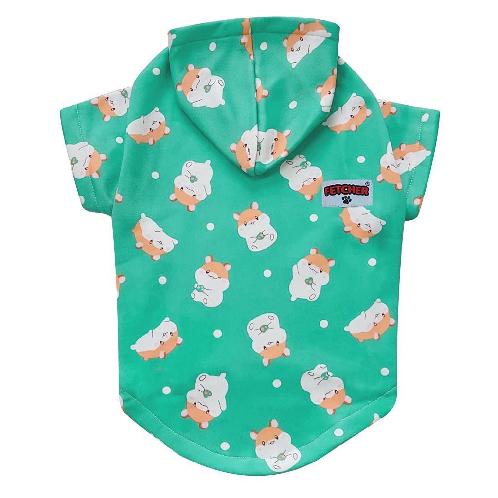 FETCHER Sea Green Cute Printed Premium Warm Fleece Hoodie for Dogs and Cats | Winter wear (12" X-Small)