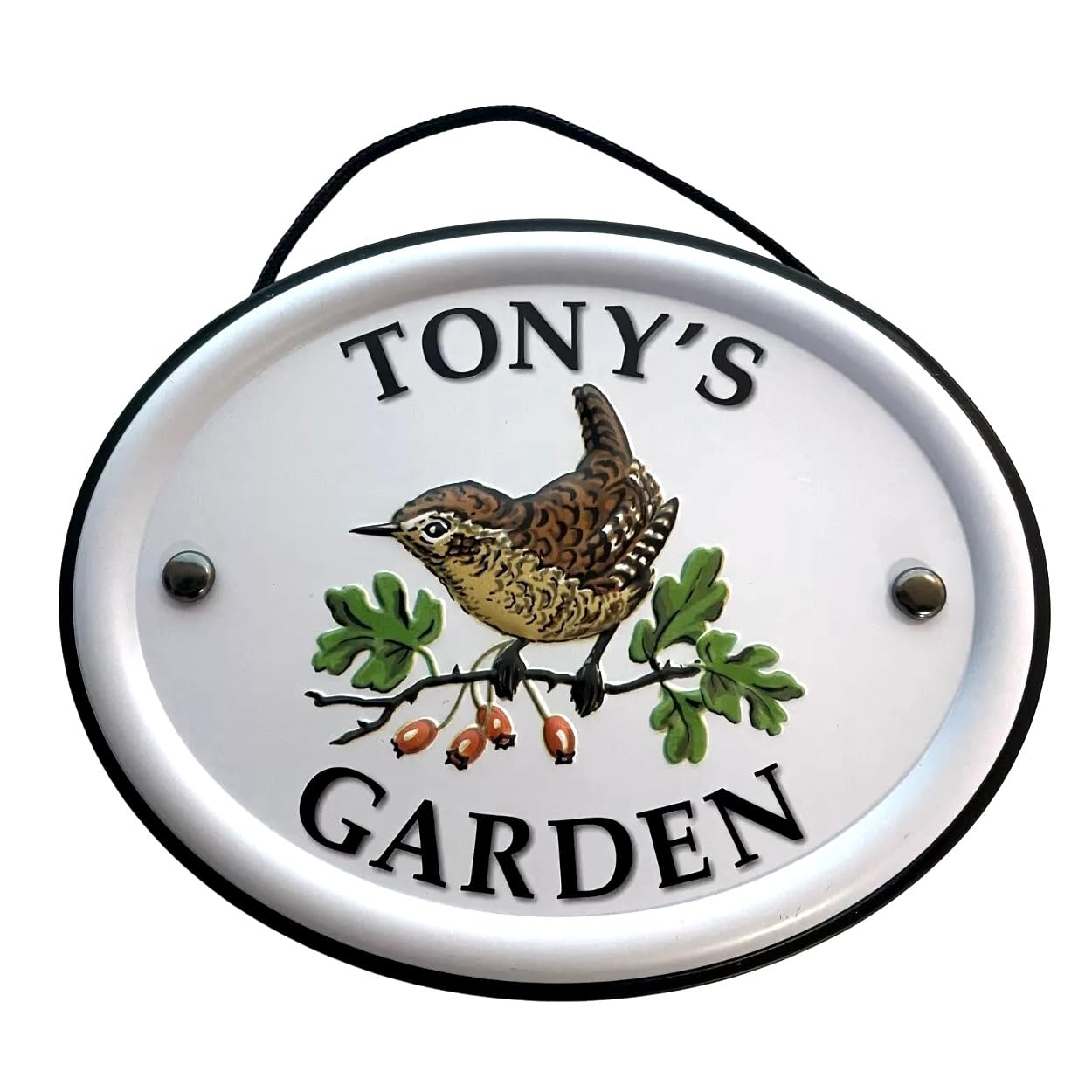 Personalised Garden Sign Hanging Outdoor Tin Plaque Embossed Metal Wall Signs "Tony's Garden"
