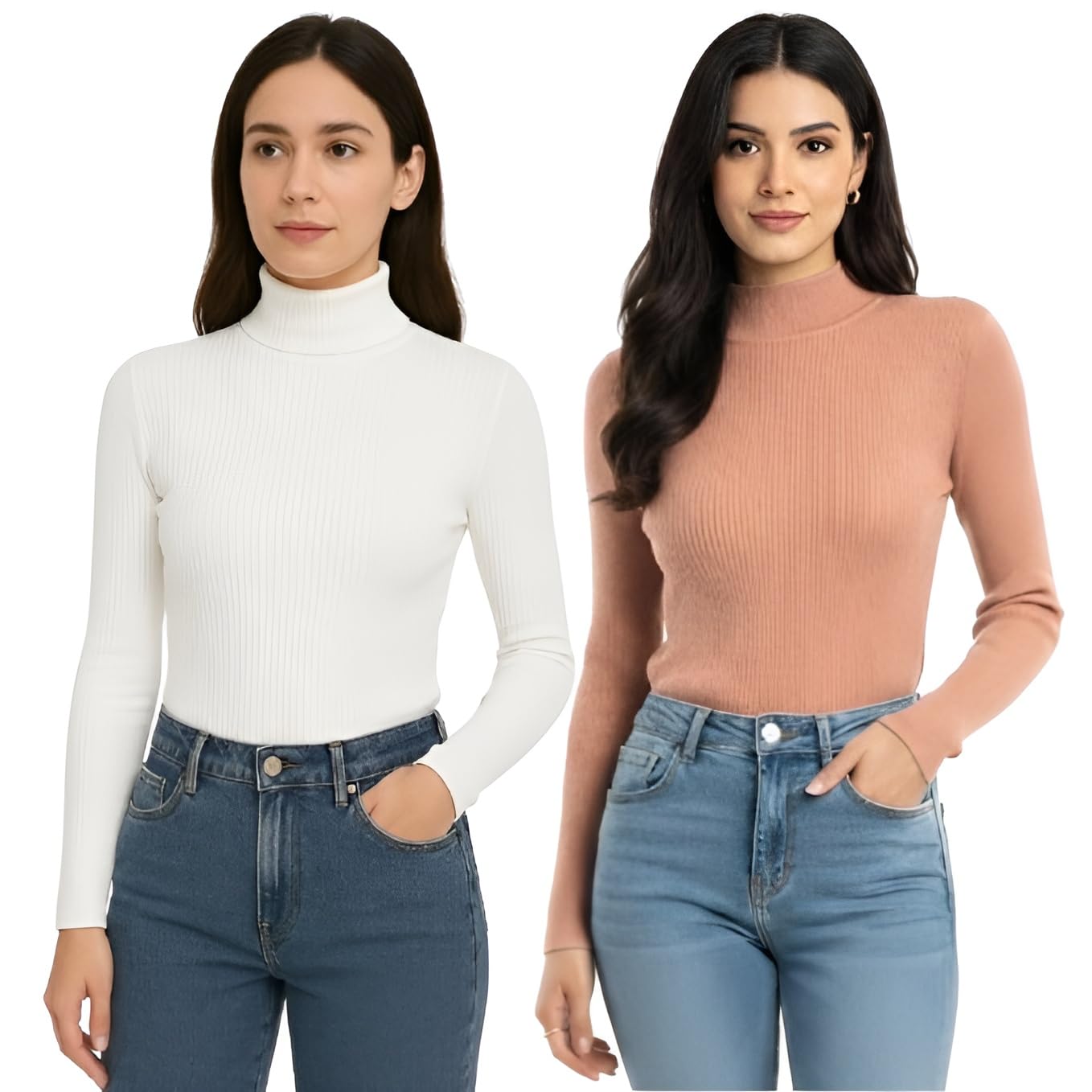 flirty touch Women's Ribbed Turtleneck Sweater, Long Sleeve Fitted Pullover Top in Black and White, Classic Slim Fit Design-picture-39