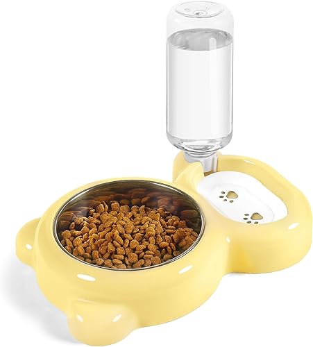 Azwraith Juego de cuencos para perros, comida y agua para gatos con dispensador de agua y cuenco de acero inoxidable para gatos y perros pequeños,