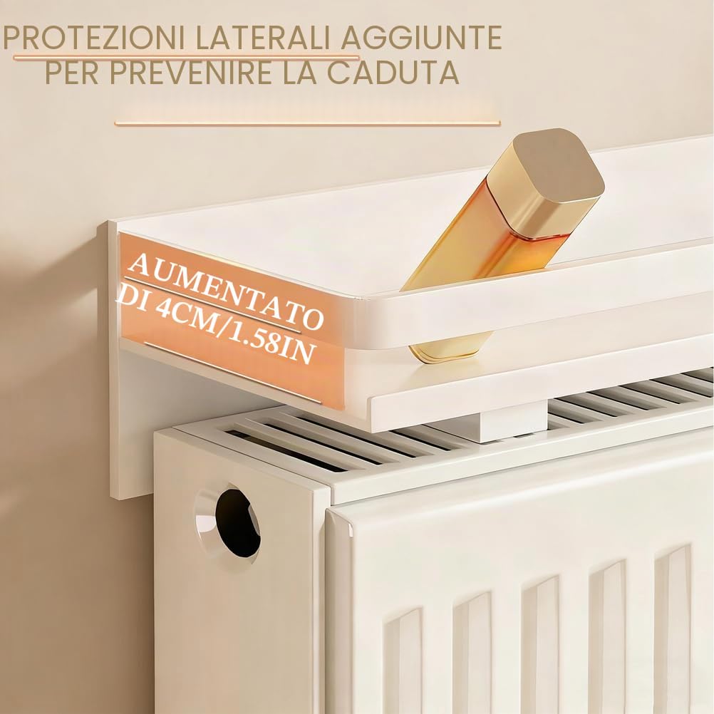 Mensola sopra Termosifone Bianco, Mensola per Termosifone Rimovibile, Mensola Termosifone con Spazio di Stoccaggio, Senza Foratura Easy Fit, Mantenere la Ltanza Ordinata,40cm/15.75in
