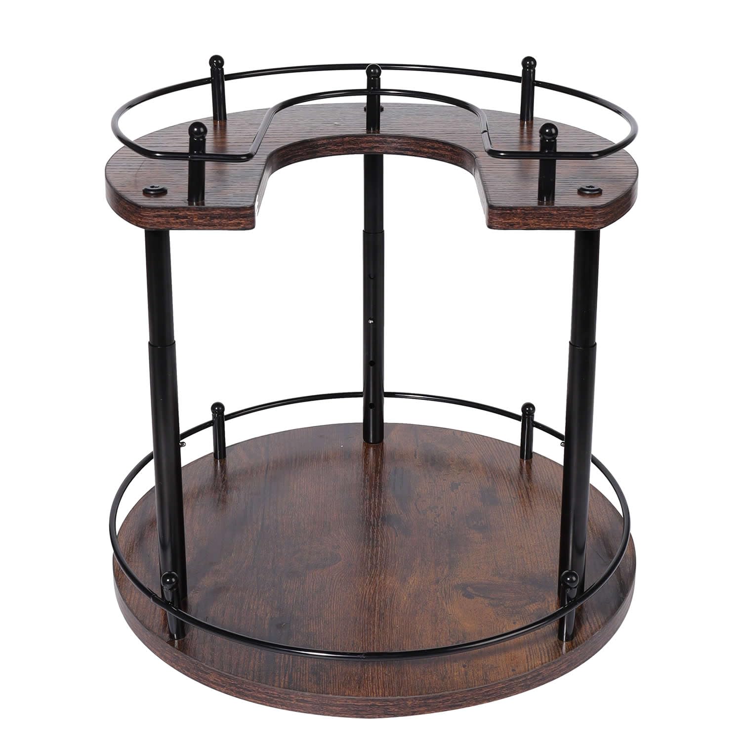 2-Tier Lazy Susan Spice Rack Organizer, Height Adjustable Rotating Turntable for Cabinet, Kitchen Countertop & Pantry, 12 Inch Wooden Spice Storage Rack, Compact & Versatile Design, Rustic Brown