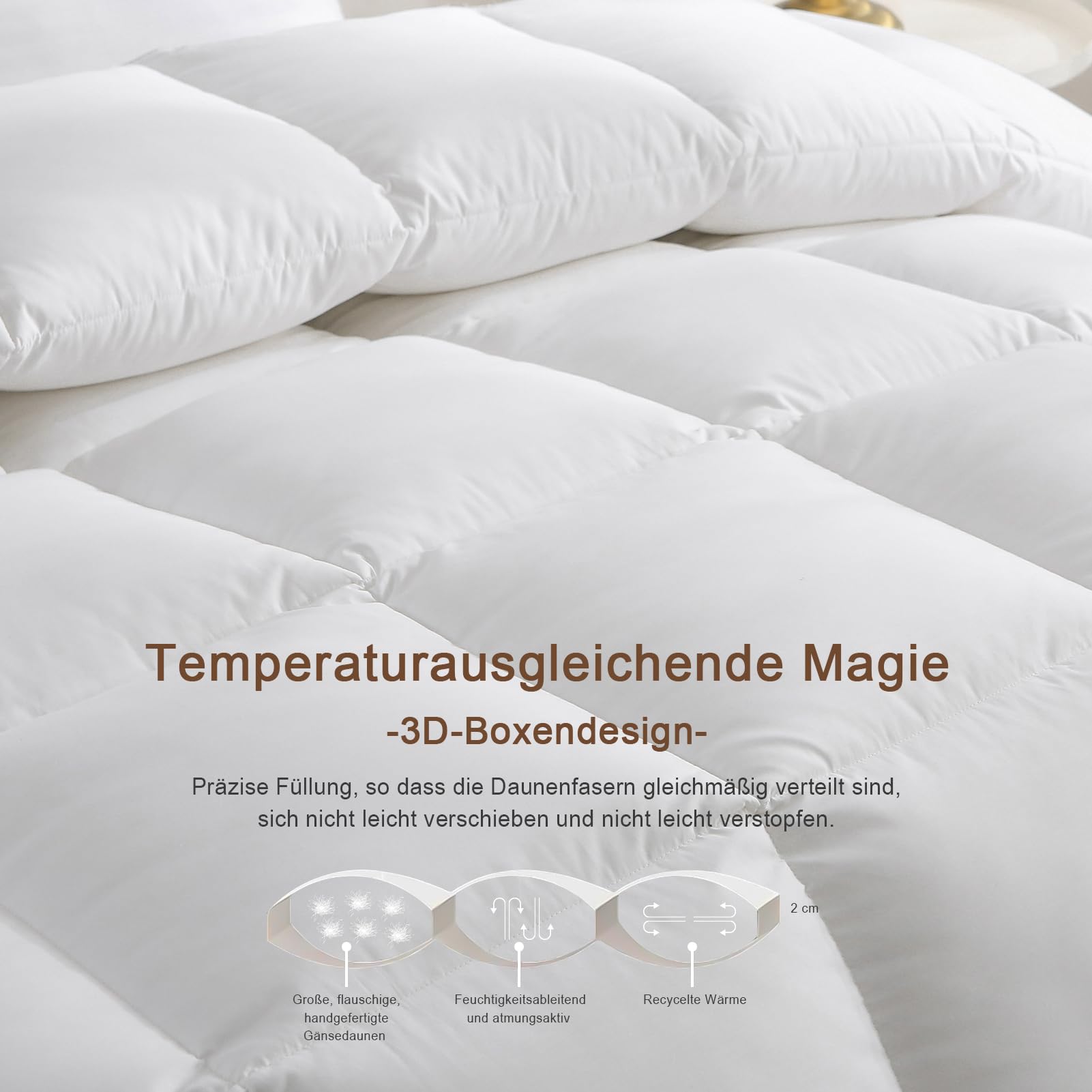 Luxus-Daunendecke Ganzjahresdecke 90% Daunen 10% Federn 135x200 cm | Baumwollmischung | Leicht | warm Federdecke | Pflegeleicht | Öko-Tex | RDS | Super weich & Geräuschlos