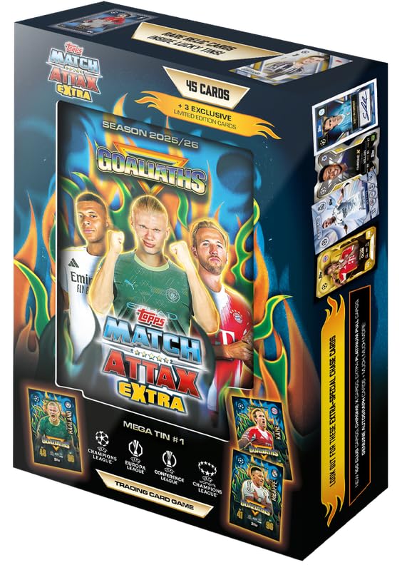 Topps UCC Match Attax Extra 2026 - Mega Tin - Goliaths - Contient 48 Cartes, Dont 3 Cartes Goliaths Le.