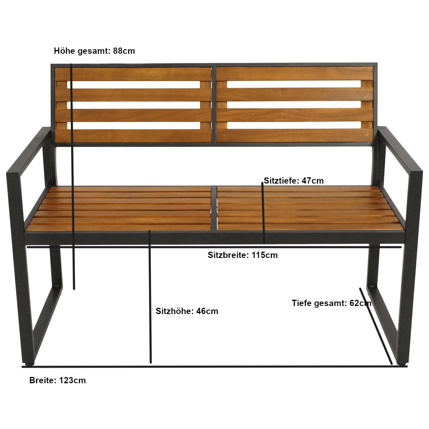 DEGAMO Gartenbank RAGUSA 2-sitzer, mit Rückenlehne, Gestell Metall anthrazit, Sitzfläche Akazie geölt, Outdoor